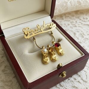 Gold Tone Grandma Brooch with Colorful Charms